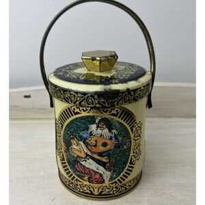 Vintage GUITAR Tin Box Serenade Bucket w Handle & Lid Made in England Decor